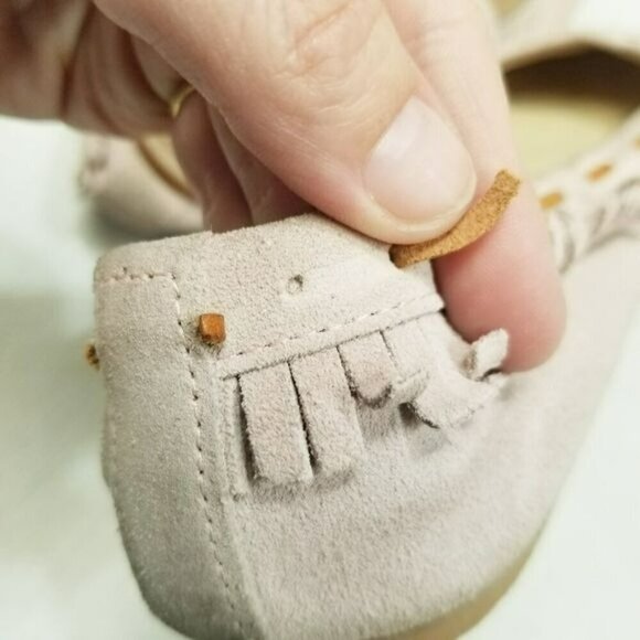 SUNDANCE Moccasins Pink Fully Fringe Suede Ballet Flats Leather Slippers Size 38 - Picture 3 of 16